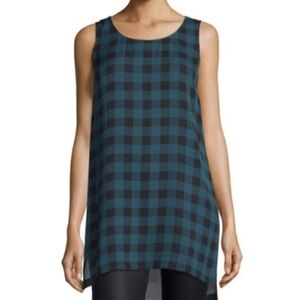 Eileen Fisher Silk Buffalo Check Print Tunic Top Size Small